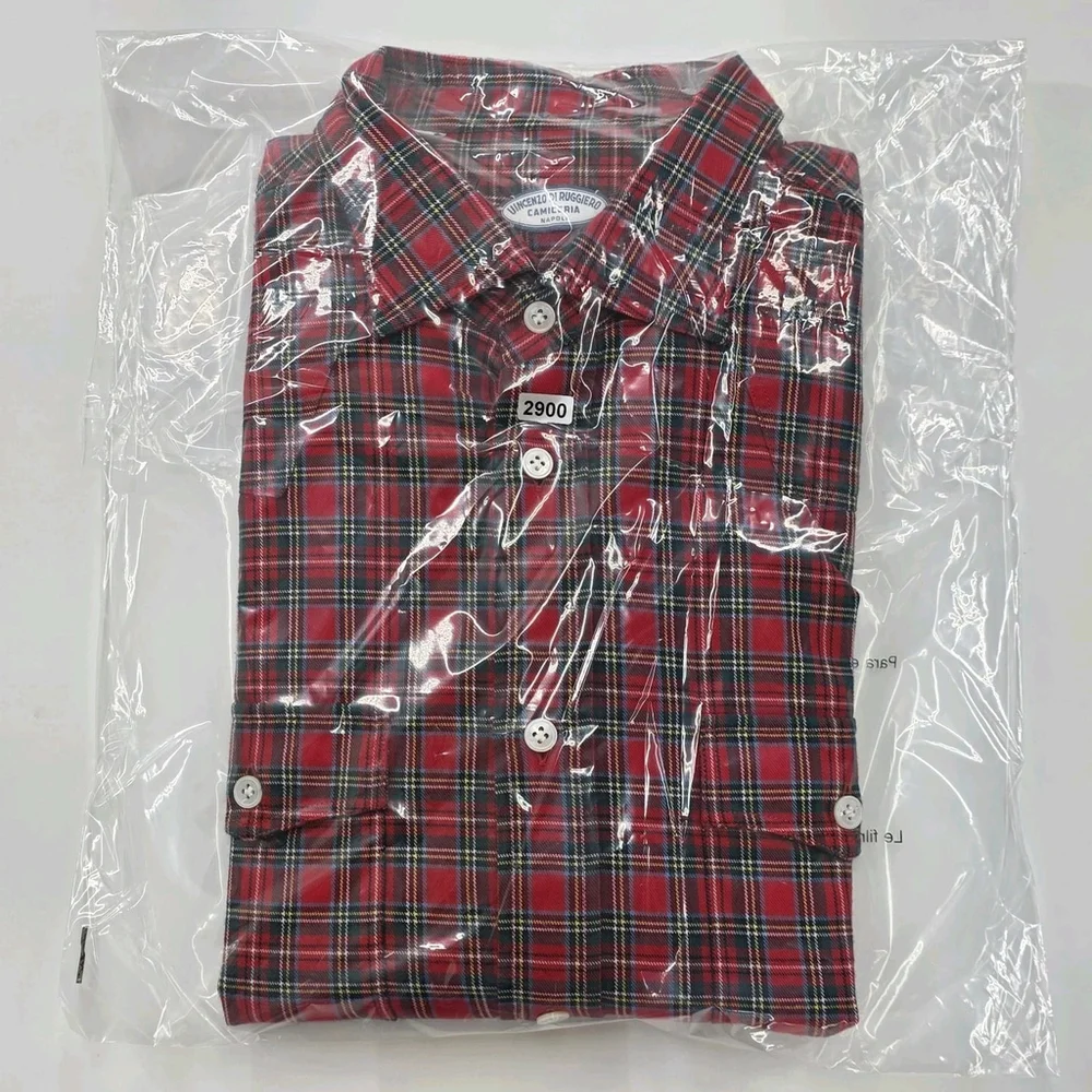 Americana Workwear Vincenzo di Ruggiero Flannel Men’s 16.5 Red Tartan Italian... - Picture 13 of 13